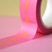 Kagito Washi Tape Pembe Flamingo Tasarımlı Bant