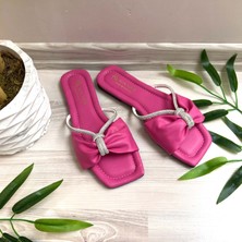 New Optimal Marin  Taşlı Düğüm Kemerli Terlik - Fuşya - 39