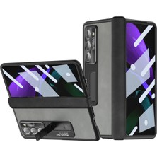 Cool-M Samsung Galaxy Z Fold2 5g Menteşe Koruma Kickstand Case Nappa Doku Pu Deri + Pc Şok Geçirmez Telefon Kapağı Temperli Cam Film ile (Yurt Dışından)