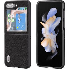 Cool-M Samsung Galaxy Z Flip5 5g Geri Telefon Kılıfı Cowhide Deri Kaplamalı Pc Litchi Doku Kapağı (Yurt Dışından)