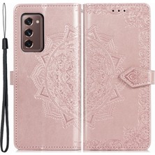 Cool-M Samsung Galaxy Z Fold2 5g Mandala Desen Kabartmalı Pu Deri Deri Cüzdan Folio Kılıf Stand Şok Geçirmez Koruma Kapağı Kayışlı (Yurt Dışından)