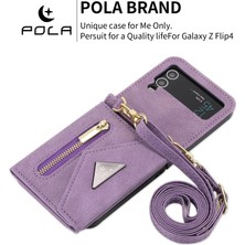 Cool-M Samsung Galaxy Z Flip4 5g Çoklu Kart Yuvası Zipper Cep Kickstand Pu Deri Telefon Kapağı Omuz Kayışı (Yurt Dışından)