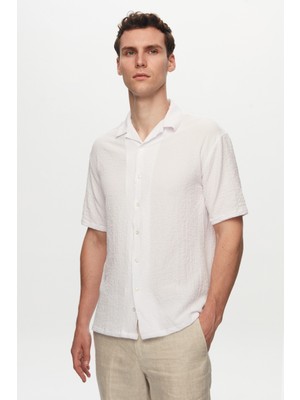 D'S Damat Relaxed Beyaz Gofre Kısa Kollu Kırışmaz Gömlek 0HC02ORT01313