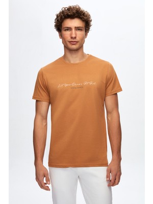 D'S Damat Regular Fit Camel Baskılı %100 Pamuk T-Shirt 0HC145403018M
