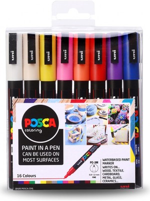 Uni Posca Marker Pc-3m (0.9-1.3mm) 16'lı Set