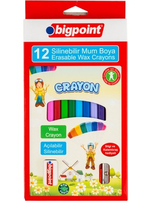 Bigpoint Mum Boya (Silinebilir) 12 Renk + Silgi ve Kalemtraş Hediye