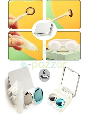 Epazzar Aynalı Lens Kutusu Seti 5 Parça Kontakt Lens Taşıma Saklama Kutusu Gümüş Renk