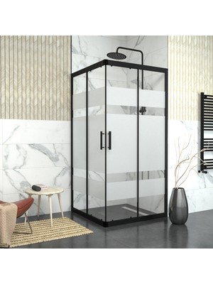 Tekno Duşakabin Tekno Black Vega Kare Duşakabin 6 mm Kumlamalı Cam Alüminyum Malzeme ile Modern Tasarım