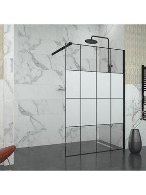 Tekno Duşakabin Black  Tetra 6mm Yarım Kumlama Karolaj Cam Seperatör Duşakabin