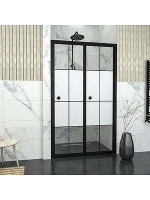 Tekno Duşakabin Black Corina Karolajlı Yarı Kumlamalı Cam Akordion Duşakabin