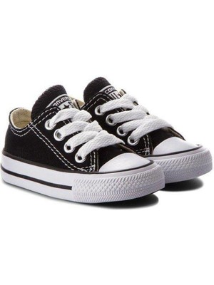 Dermobebek Unisex Günlük Keten Rahat Siyah Bebek&çocuk Sneaker Bağcıklı Kısa Convers Modeli Spor Ayakkabı