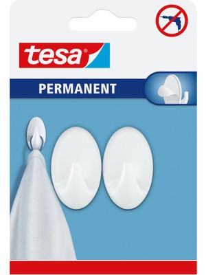 Tesa Permanent Askı Plastik Küçük Oval Beyaz 2 Adet x 3 Paket (Toplam 6 Askı)