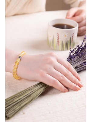 Therapium Naturalis Sitrin Doğal Taş Gümüş Bileklik