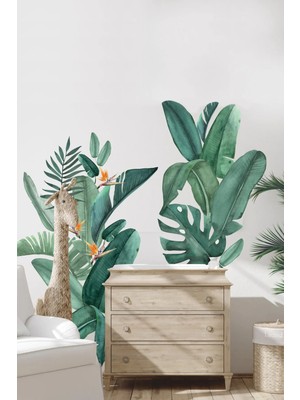 Kt Grup Tropikal Yapraklar Suluboya Duvar Sticker 60 x 80 cm Yapışkanlı Özellikli Dekorasyon