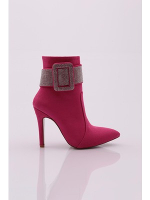 DGN 4258 Kadin Sivri Burun Kristal Taşli Kemer Tokali Ince Topuklu Bot