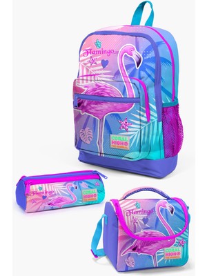 Coral High Kids Lavanta Pembe Flamingo Desenli 3’lü Okul Çanta Seti SET0123705