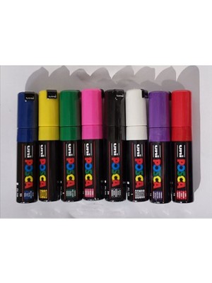 Uni Posca Permanent Marker Set PC-7M 4,5-5,5 mm Uç 8 Renk Siyah Beyaz Sarı Kırmızı Mavi Yeşil Pembe Mor