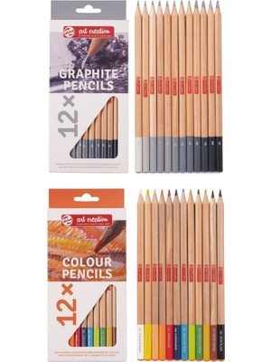 Talens Art Creation Eskiz Başlangıç Seti 12'li Grafit Dereceli Kalem ve 12'li Renkli Kuru Boya Seti