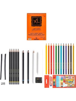 Adel Yayınları Eskiz Set 27 Parça Set 7 + Dereceli Kalem + Kuru Boya + A5 Defter + Hamur Silgi + Kömür + Füzen