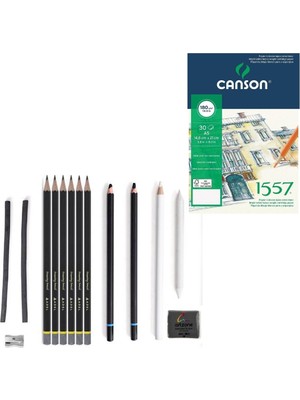 Adel Yayınları Eskiz Seti 15 Parça Set 10 + Dereceli Kalem + A5 Defter + Hamur Silgi + Kömür + Kömür Kalemi + Füzen