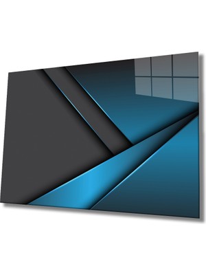 Eliza Home  Siyah ve Mavi Geometrik Mimari Cam Tablo