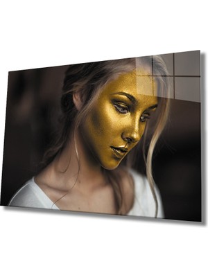 Eliza Home  Altın Yüzlü Kadın Cam Tablo Gold Faced