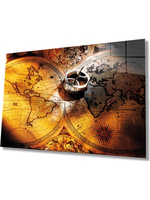 Eliza Home  Klasik Eski Dünya Haritası  Cam Tablo