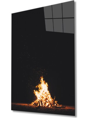 Eliza Home   Gecede  Ateş  Sarı Siyah    Cam Tablo