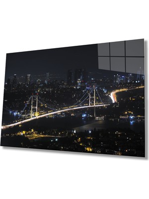 Eliza Home   Istanbul Gece Boğaz Köprüsü Manzarası Cam Tablo