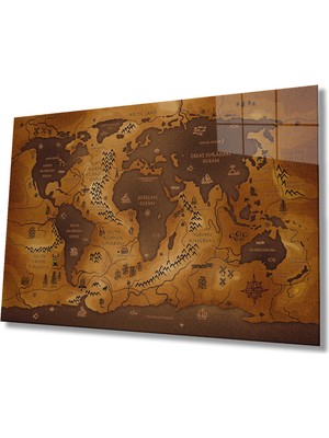Eliza Home  Eski Kahverengi Dünya Haritası  Cam Tablo