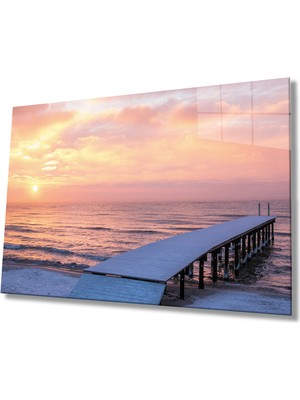 Eliza Home  Gün Batımı Deniz Iskele Cam Tablo