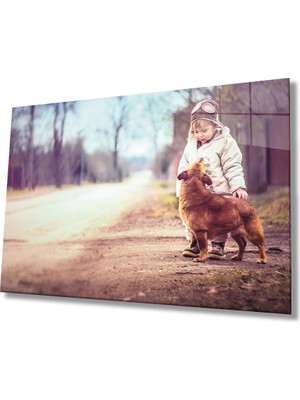 Eliza Home  Çocuk ve Köpek Cam Tablo