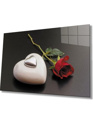 Eliza Home  Kalp Gül Cam Tablo