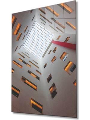 Eliza Home  Turuncu Işıklı Kare Pencereli Geometrik  Bina Tablo