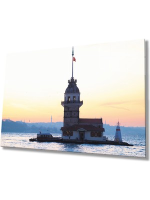Eliza Home   Günbatımında Istanbul Kız Kulesi Manzarası Cam Tablo