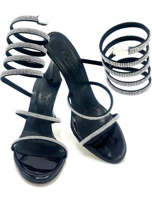 Nostra Shoes Best Kadın Bilek Saran Taşlı Topuklu Ayakkabı