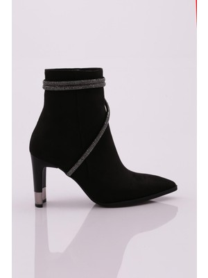 DGN 803 Kadin Sivri Burun Silver Ip Taşli  Topuklu Bot