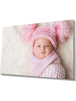 Eliza Home  Pembe Şapkalı Bebek Cam Tablo