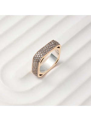 Stil Love Gümüş 4 Sıra Kare Tamtur Kadın Yüzük