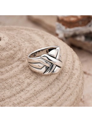 Stil Love Gümüş Desenli Erkek Yüzük