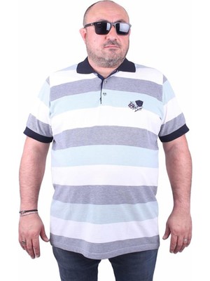 Starbattal Büyük Beden Lacivert Polo Yaka Tişört 23409 Kısa Kol Erkek Çizgili Stil