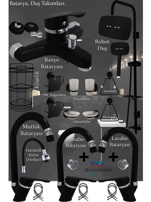 Irmak Siyah Banyo - Lavabo - Mutfak Bataryaları Musluk Armatür Robot Duş Aksesuar Lavabo Duş Takımı