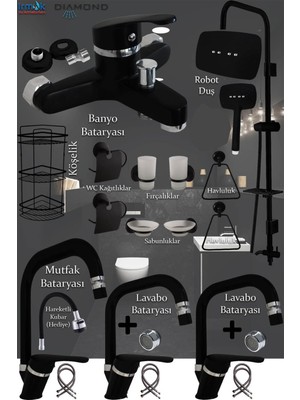 Irmak Siyah Banyo - Lavabo - Mutfak Bataryaları Musluk Armatür Robot Duş Aksesuar Lavabo Duş Takımı