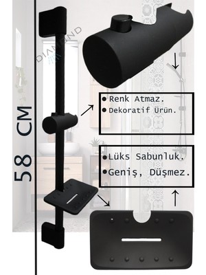 Irmak Siyah Banyo Bataryası - Sürgülü Duş Takımı Duş Başlıkları Spiral Armatür Musluk Batarya Seti