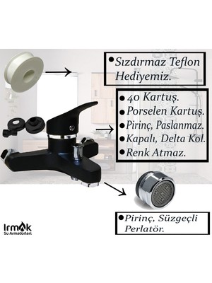 Irmak Siyah Banyo Bataryası - Sürgülü Duş Takımı Duş Başlıkları Spiral Armatür Musluk Batarya Seti