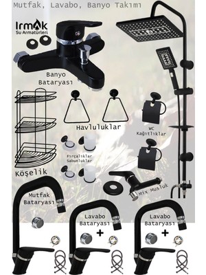 Irmak Siyah Banyo - Lavabo - Mutfak Bataryaları Musluk Armatür Robot Duş Aksesuar Lavabo Duş Takımı