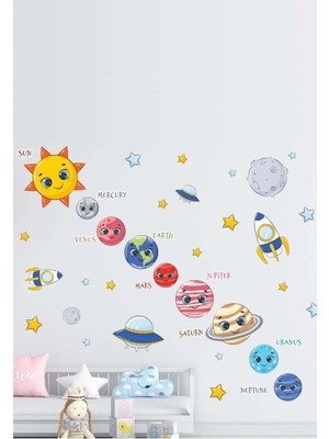 Kt Grup Sevimli Gezegenler ve Isimleri Çocuk Odası Duvar Sticker