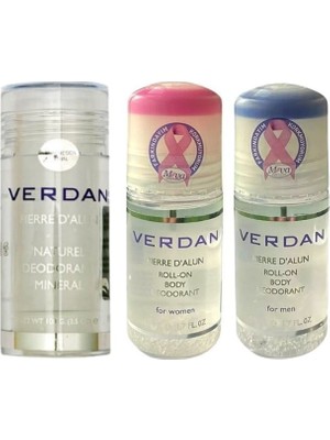 Verdan Doğal Kristal Roll On Deodorant 100 gr + Roll-On Body Deodorant For Men 50 ml + For Women 50 ml