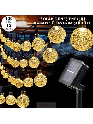 Technosmart 100 Ledli 8 Modlu Solar Kristal Top Bahçe Aydınlatma Dekorasyon Güneş Enerji Sarı Işık