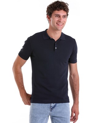 Saykı Lacivert Comfort Fit Düz Polo Yaka Rayon Tişört